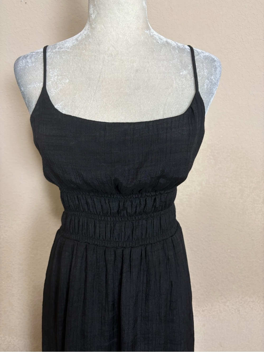 1. State Black Smocked Maxi Dress with Side Slit Smocked Waist Size Medium - Picture 3 of 12